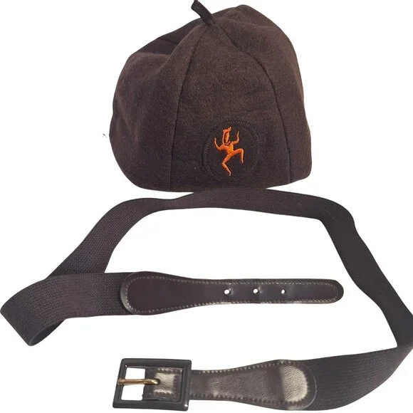 Brownie Girl Scout Beret & Adjustable Belt Brown Seam Issue on Hat READ Vintage - Picture 1 of 8